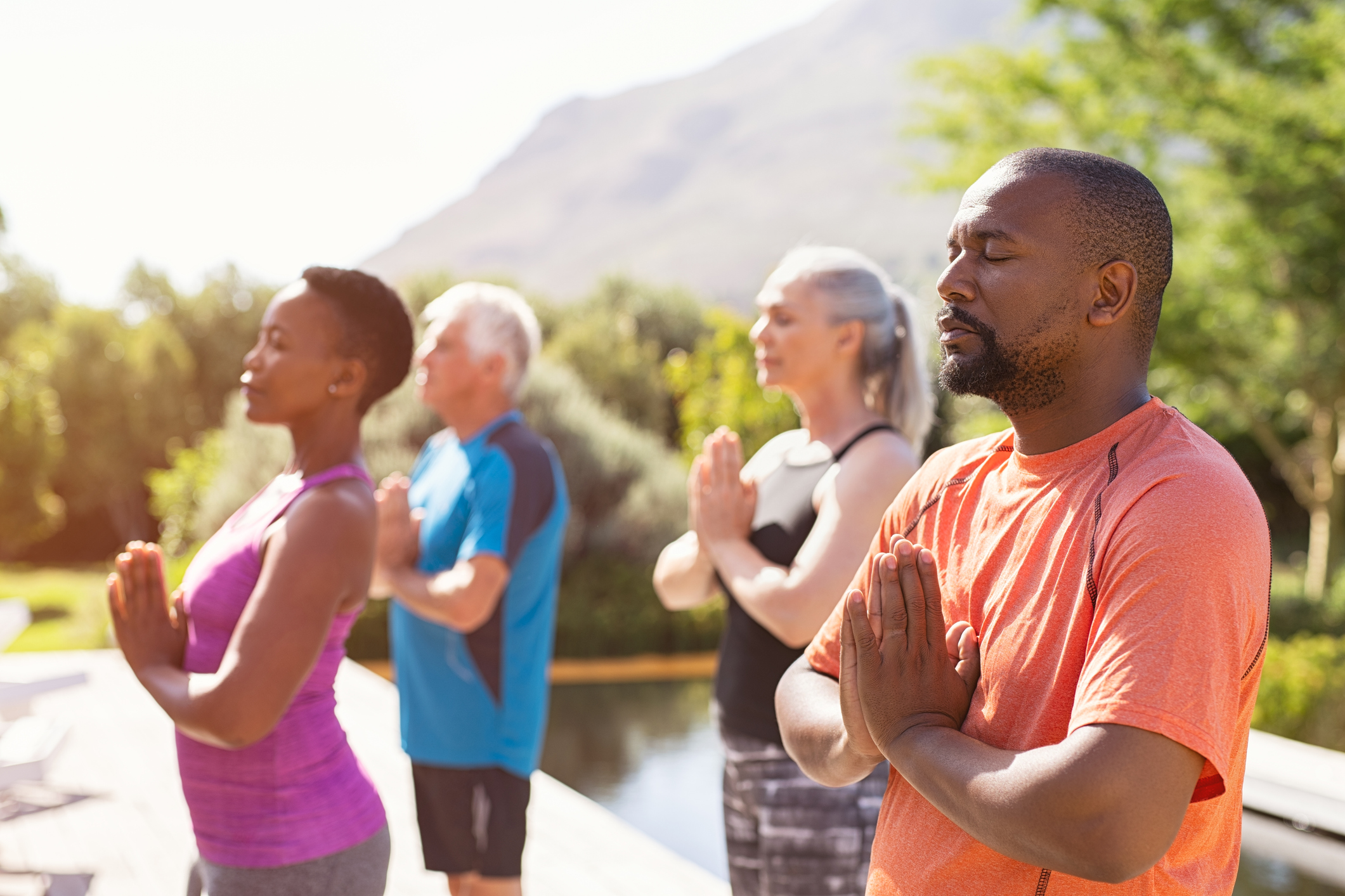 Meditating together at park